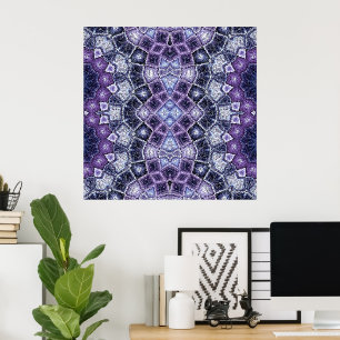 Poster Motif de kaléidoscope géométrique violet et bleu