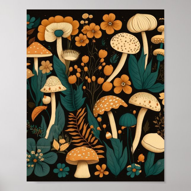 Poster Motif de l'illustration de la fougère et des fleur (Devant)