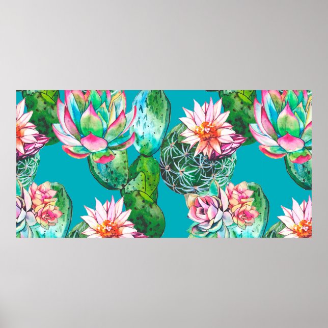 Poster Motif de l'illustration de l'aquarelle succulente (Devant)