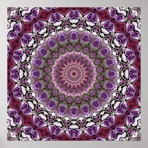 Poster Motif de mandala en kaléidoscope rose améthyste