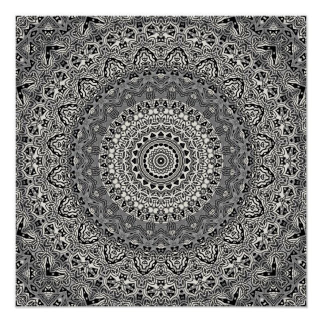 Poster Motif de mandala géométrique noir et blanc (Devant)