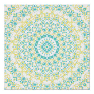 Poster Motif de mandala géométrique sarcelle et jaune