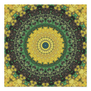 Poster Motif de mandala kaléidoscope jaune et vert