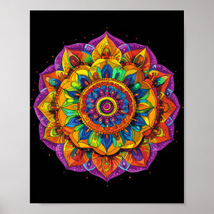 Poster Motif de méditation mandala arc-en-ciel