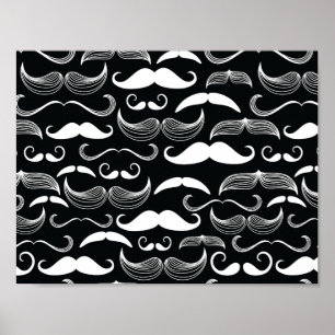 Poster Motif de moustache noir et blanc de hipster branch