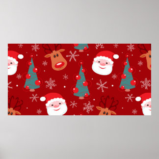 Poster Motif de Noël sans couture avec rennes père Noël t