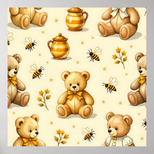 Poster Motif de nounours et d'abeilles à miel pour nurser
