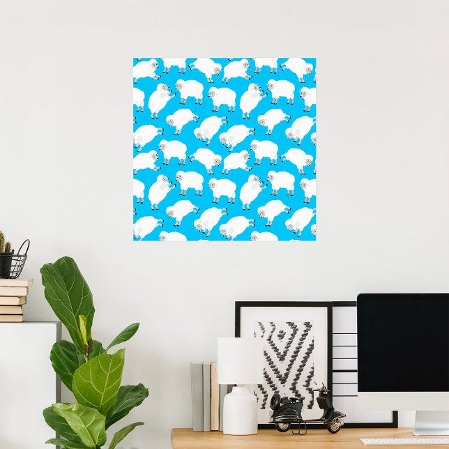 Poster Motif de nurserie Moutons bleus à compter (Créateur téléchargé)