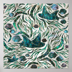 Poster Motif de poisson stingray et squelette Abalone