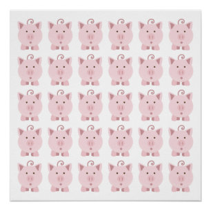 Poster Motif de porc rose ronde