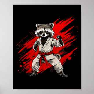 Poster Motif de raton laveur de karaté Taekwondo Jiu-Jits