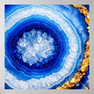 Poster Motif de résine de géode d'or bleu