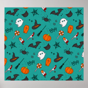 Poster Motif de style plat Halloween Turquoise.