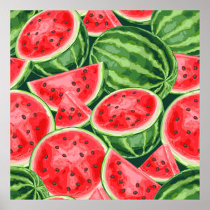 Poster Motif de tranches de pastèque vibrantes d'été