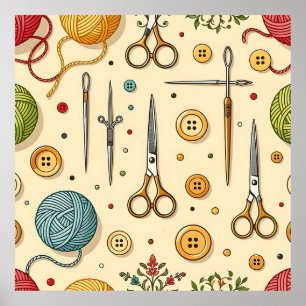 Poster Motif de tricot crochet outils de couture