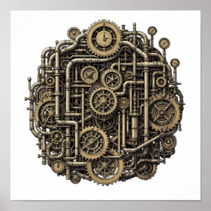 Poster Motif d'engrenage Steampunk sans couture pour tiss