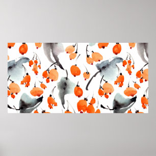 Poster Motif des baies d'aquarelle et de l'illustration f