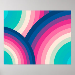 Poster Motif des cercles arc-en-ciel rétro coloré  