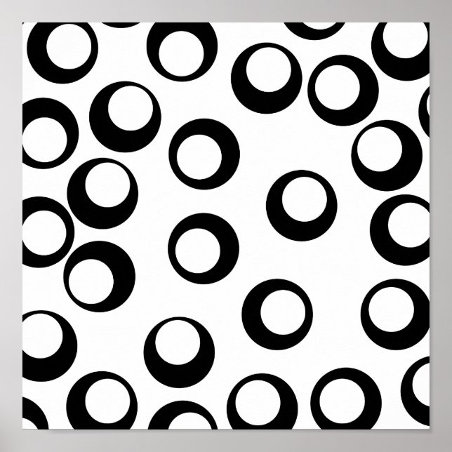 Poster Motif des cercles rétro noirs et blancs. (Devant)