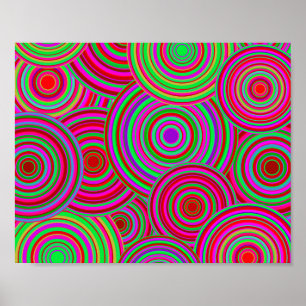 Poster Motif des cercles rétro roses et verts