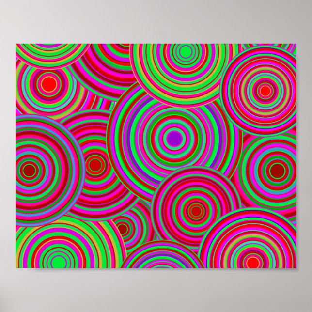 Poster Motif des cercles rétro roses et verts (Devant)