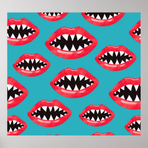 Poster Motif des lèvres rouges des dents de requin