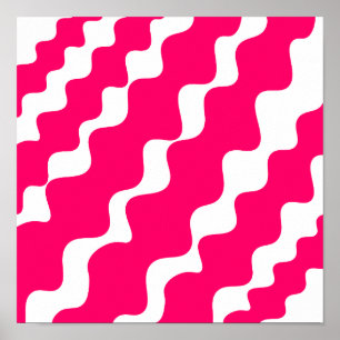 Poster Motif des vagues inclinées rose et blanc