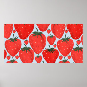 Poster Motif d'été avec fraises isolées à la lumière