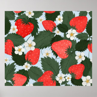 Poster Motif d'été avec fraises. Laine de fraises