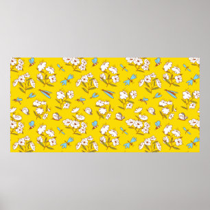 Poster Motif d'été sans soudure avec plantes fleuris et