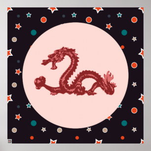 Poster Motif d'étoile de dragon chinois Art fantastique