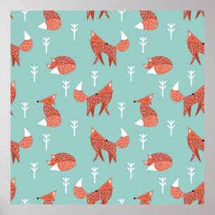 Poster Motif d'illustration sans couture avec renard oran
