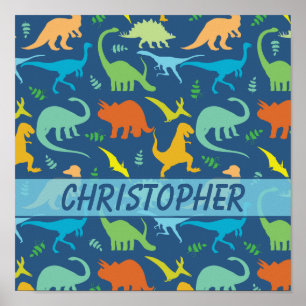 Poster Motif Dinosaure coloré à personnaliser