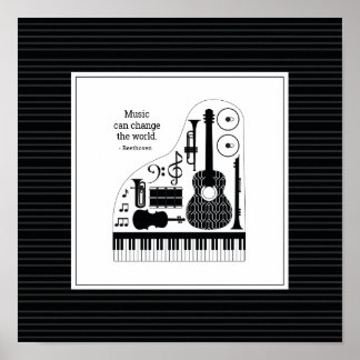 Poster Motif d'instruments de musique noir et blanc moder