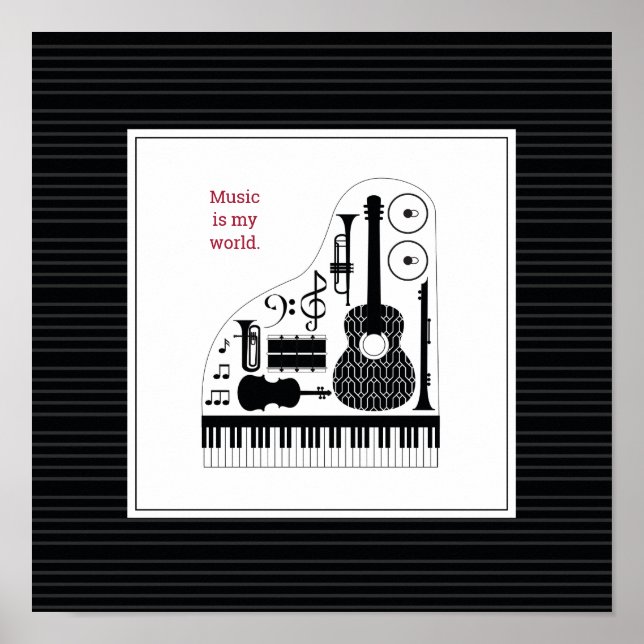 Poster Motif d'instruments de musique noir et blanc moder (Devant)