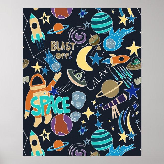 Poster Motif Doodle de l'espace extra-atmosphérique (Devant)