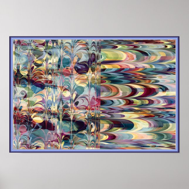 Poster Motif Ebru fractal coloré (Devant)