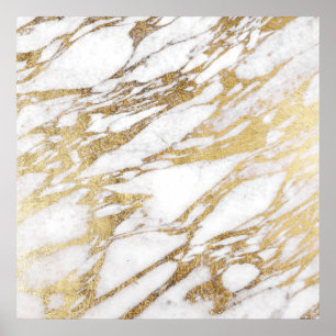 Poster Motif élégant chic de marbre de blanc et d'or