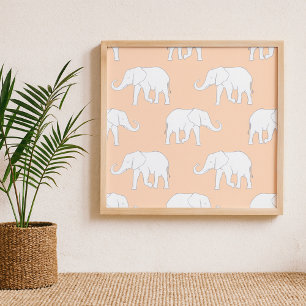 Poster Motif élégant d'éléphant blanc sur pastel doux