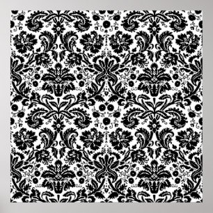 Poster Motif élégant noir et blanc de damassé