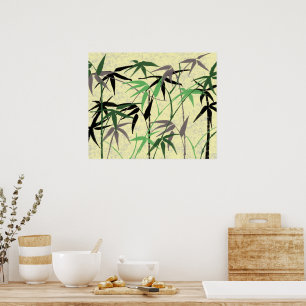 Poster Motif en bambou, Feuilles en bambou, pousses en ba