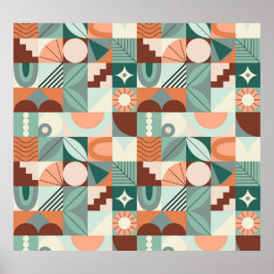 Poster Motif en mosaïque abstrait et géométrique.