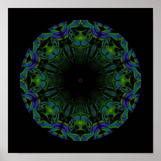Poster Motif en noir et couleur paon. (Devant)