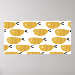 Poster Motif enfantin sans couture avec des poissons drôl