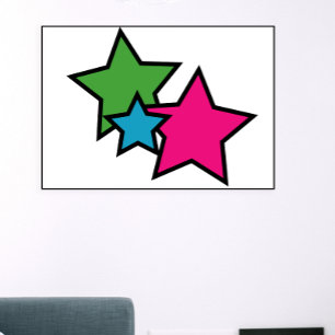 Poster Motif étoilé coloré néon rétro Rose bleu gras