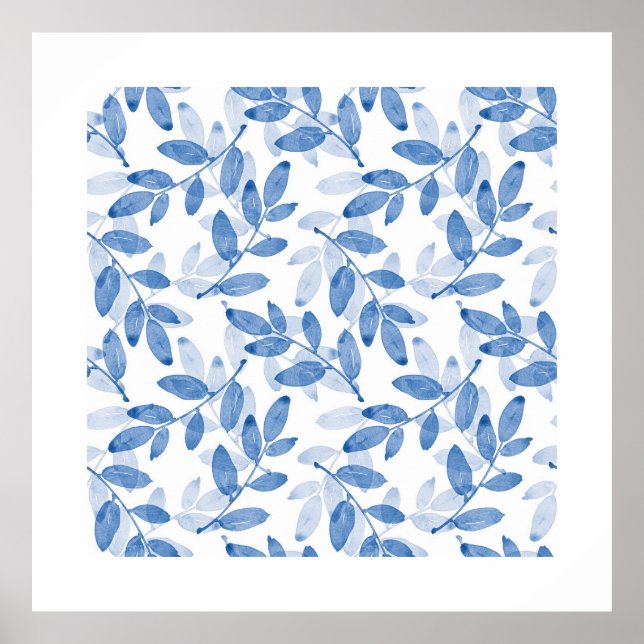 Poster Motif Feuille d'aquarelle bleu (Devant)
