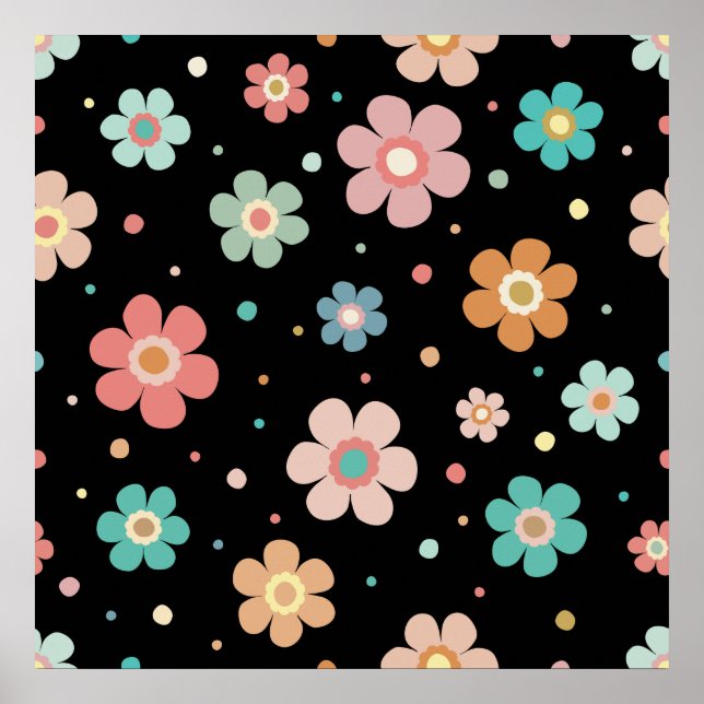 Poster Motif Fleur Multicolore Migné Sur Noir (Devant)