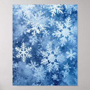 Poster Motif Flocon de Neige Bleu Hiver Gelé
