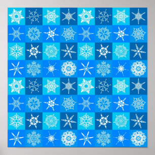 Poster Motif Flocons de Neige Bleus