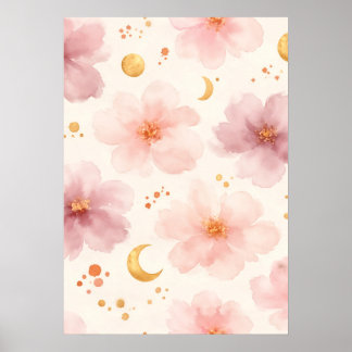 Poster Motif floral à l'aquarelle rose élégant